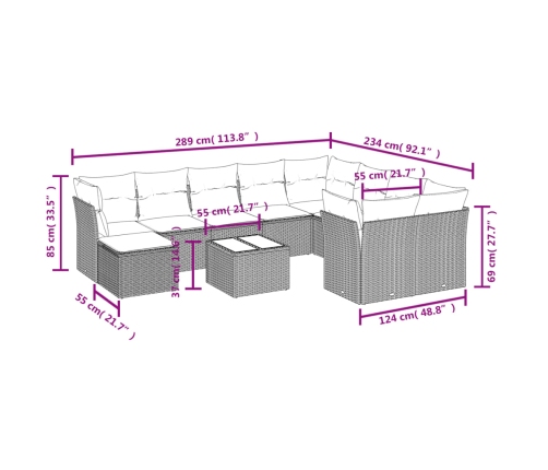 vidaXL 11-daļīgs dārza dīvāna komplekts, matrači, melna PE rotangpalma