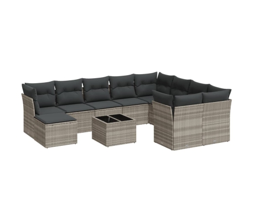 vidaXL 11-daļīgs dārza dīvāna komplekts ar matračiem, pelēka PE pinums