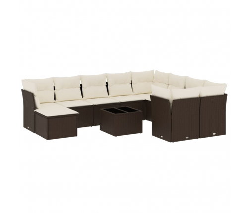 vidaXL 11-daļīgs dārza dīvāna komplekts, matrači, brūna PE rotangpalma