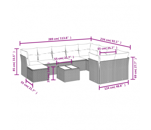 vidaXL 11-daļīgs dārza dīvāna komplekts, matrači, brūna PE rotangpalma