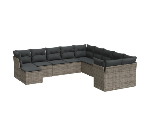 vidaXL 11-daļīgs dārza dīvāna komplekts ar matračiem, pelēks PE pinums