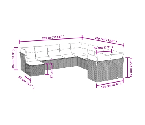 vidaXL 11-daļīgs dārza dīvāna komplekts ar matračiem, pelēks PE pinums