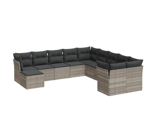 11-Daļīgs Dārza Dīvāna Komplekts Ar Matračiem, Pelēka Pe Pinums Vidaxl