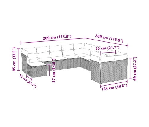11-Daļīgs Dārza Dīvāna Komplekts Ar Matračiem, Pelēka Pe Pinums Vidaxl