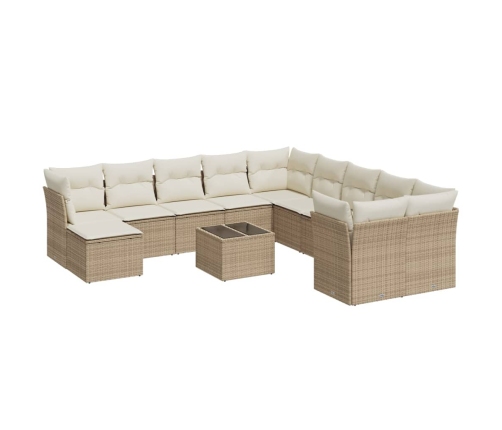 vidaXL 12-daļīgs dārza dīvāna komplekts, matrači, bēša PE rotangpalma