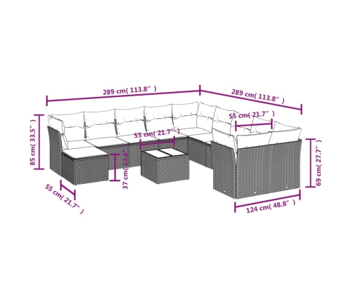 vidaXL 12-daļīgs dārza atpūtas mēbeļu komplekts, matrači, pelēks PE
