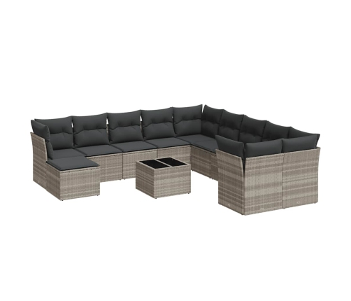 vidaXL 12-daļīgs dārza dīvāna komplekts ar matračiem, pelēka PE pinums