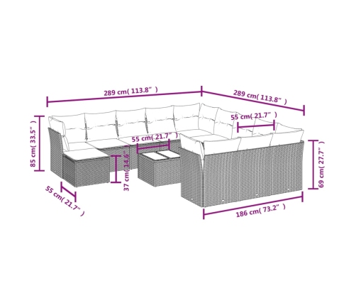 vidaXL 13-daļīgs dārza dīvāna komplekts ar matračiem, PE rotangpalma