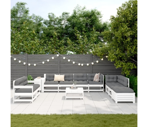 11-Daļīgs Dārza Dīvānu Komplekts, Priedes Masīvkoks, Balts Vidaxl