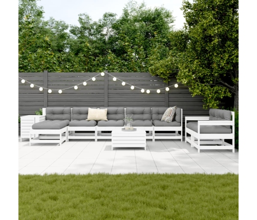 vidaXL 10-daļīgs dārza dīvānu komplekts, balts priedes masīvkoks