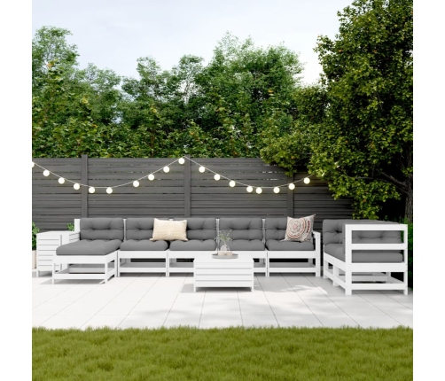 vidaXL 10-daļīgs dārza dīvānu komplekts, balts priedes masīvkoks