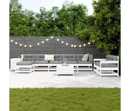 vidaXL 10-daļīgs dārza dīvānu komplekts, balts priedes masīvkoks