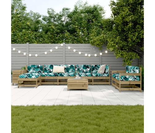 vidaXL 10-daļīgs dārza dīvānu komplekts, impregnēts priedes koks