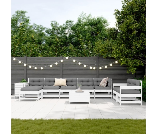 vidaXL 10-daļīgs dārza dīvānu komplekts, balts priedes masīvkoks