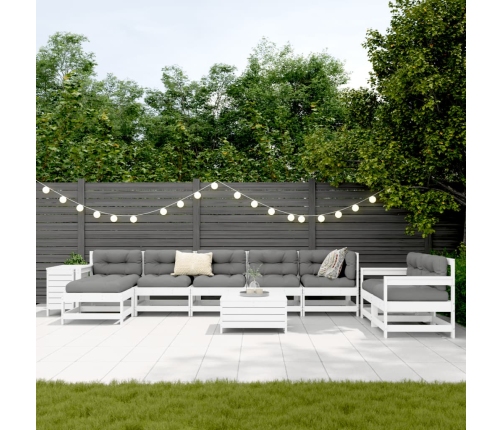 vidaXL 10-daļīgs dārza dīvānu komplekts, balts priedes masīvkoks