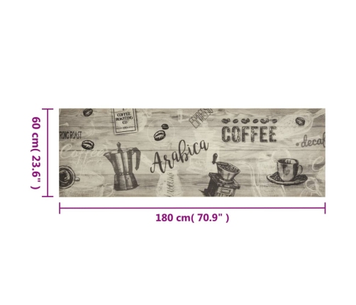 vidaXL virtuves paklājs, mazgājams, ar uzrakstu, 60x180 cm, samts