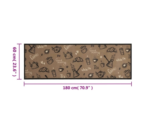 vidaXL virtuves paklājs, mazgājams, ar uzrakstu, 60x180 cm, samts