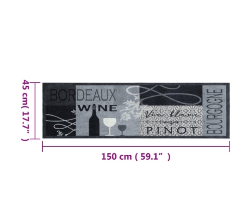 vidaXL virtuves paklājs, mazgājams, vīna apdruka, 45x150 cm , samts