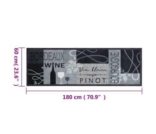 vidaXL virtuves paklājs, mazgājams, vīna apdruka, 60x180 cm , samts