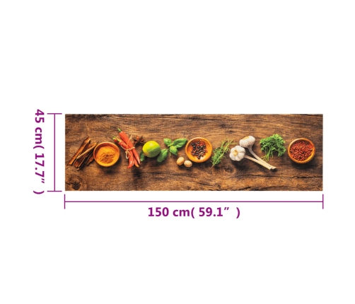 vidaXL virtuves paklājs, mazgājams, garšvielu apdruka, 45x150 cm
