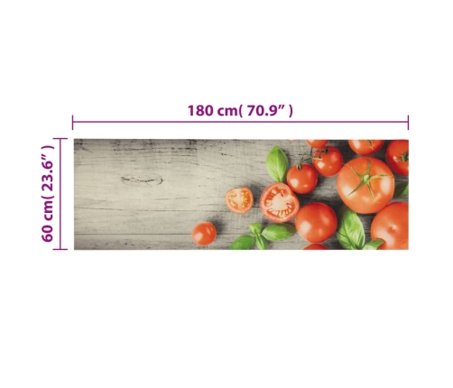 vidaXL virtuves paklājs, mazgājams, tomātu apdruka, 60x180 cm, samts