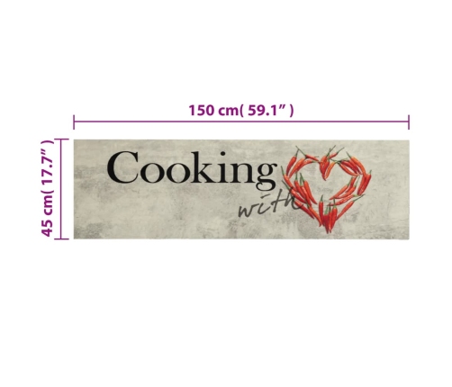 vidaXL virtuves paklājs, mazgājams, ar uzrakstu, 45x150 cm, samts
