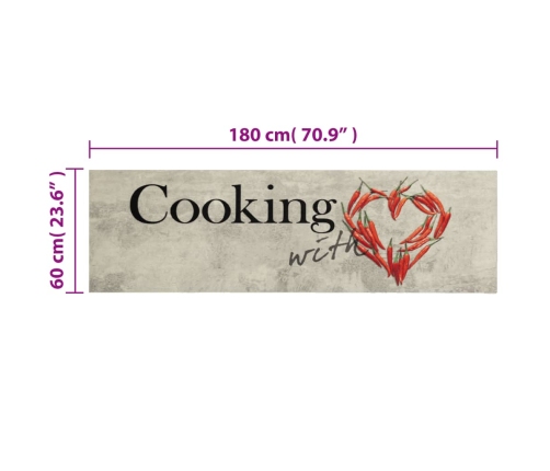 vidaXL virtuves paklājs, mazgājams, ar uzrakstu, 60x180 cm, samts