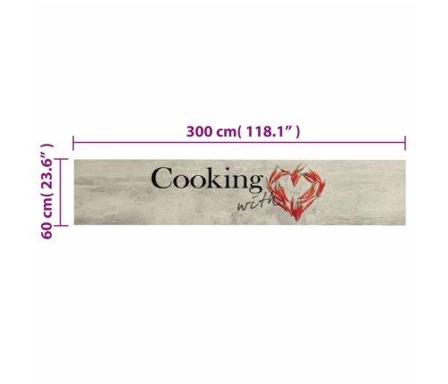 vidaXL virtuves paklājs, mazgājams, ar uzrakstu, 60x300 cm, samts