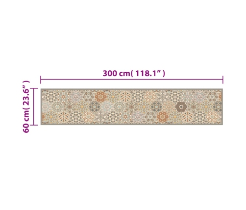 vidaXL virtuves paklājs, mazgājams, sešstūru apdruka, 60x300 cm, samts