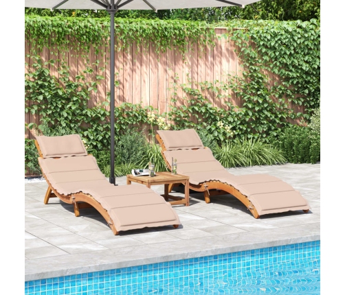 Sauļošanās Zvilņi Ar Matraci, 2 Gab., Bēši, Akācijas Masīvkoks Vidaxl