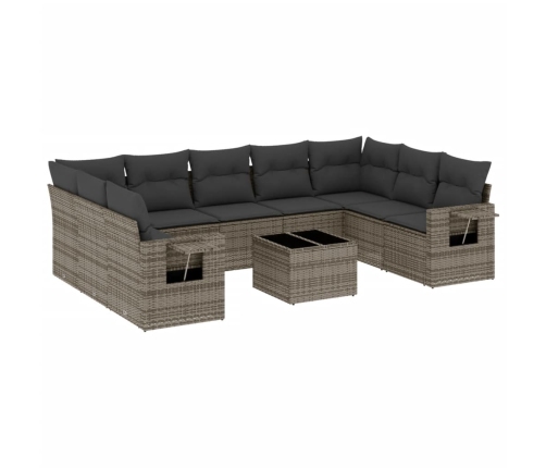 vidaXL 10-daļīgs dārza dīvāna komplekts ar matračiem, pelēks PE pinums