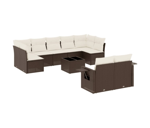 vidaXL 10-daļīgs dārza dīvāna komplekts, matrači, brūna PE rotangpalma