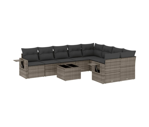 vidaXL 10-daļīgs dārza dīvāna komplekts ar matračiem, pelēks PE pinums