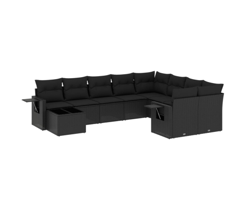 vidaXL 10-daļīgs dārza dīvāna komplekts, matrači, melna PE rotangpalma