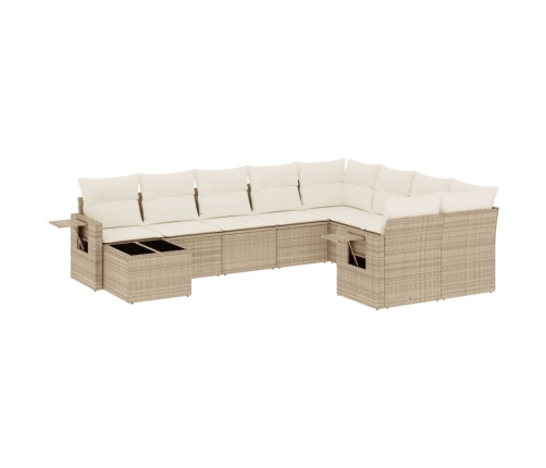 vidaXL 10-daļīgs dārza dīvāna komplekts, matrači, bēša PE rotangpalma