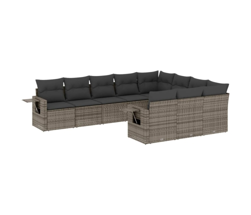vidaXL 10-daļīgs dārza dīvāna komplekts ar matračiem, pelēks PE pinums