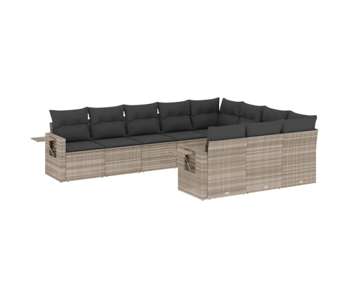 vidaXL 10-daļīgs dārza dīvāna komplekts ar matračiem, pelēka PE pinums