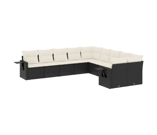 vidaXL 10-daļīgs dārza dīvāna komplekts, matrači, melna PE rotangpalma