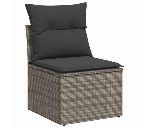 vidaXL 10-daļīgs dārza dīvāna komplekts ar matračiem, pelēka PE pinums