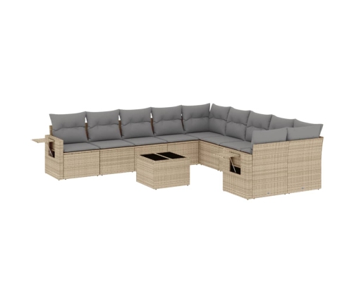 vidaXL 11-daļīgs dārza dīvāna komplekts, matrači, bēša PE rotangpalma