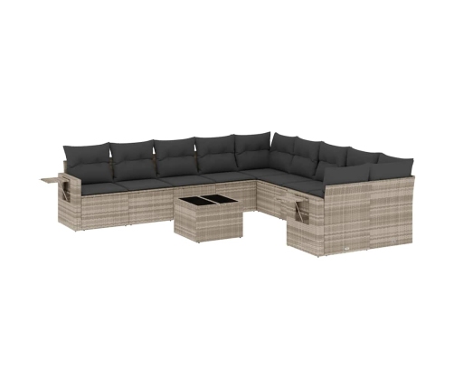 vidaXL 11-daļīgs dārza dīvāna komplekts ar matračiem, pelēka PE pinums