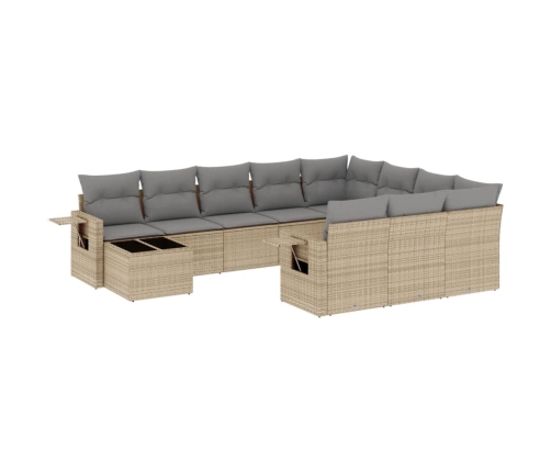 vidaXL 11-daļīgs dārza dīvāna komplekts, matrači, bēša PE rotangpalma