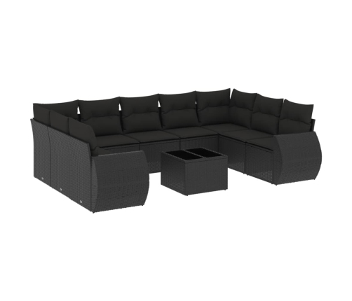 vidaXL 10-daļīgs dārza dīvāna komplekts, matrači, melna PE rotangpalma