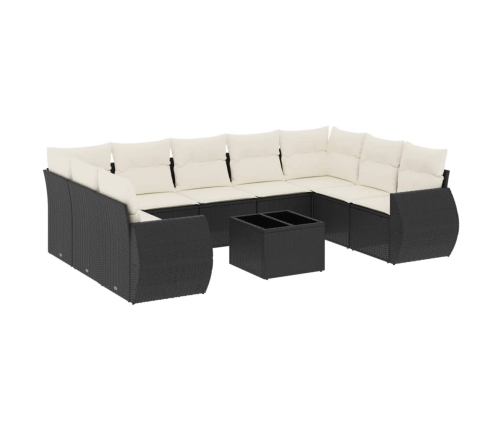 vidaXL 10-daļīgs dārza dīvāna komplekts, matrači, melna PE rotangpalma