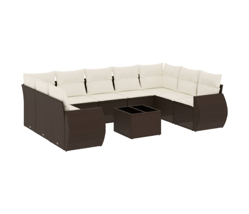 vidaXL 10-daļīgs dārza dīvāna komplekts, matrači, brūna PE rotangpalma