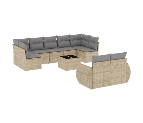 vidaXL 10-daļīgs dārza dīvāna komplekts, matrači, bēša PE rotangpalma