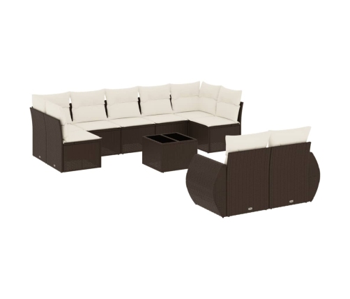 vidaXL 10-daļīgs dārza dīvāna komplekts, matrači, brūna PE rotangpalma