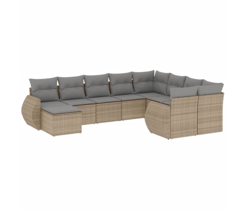 vidaXL 10-daļīgs dārza dīvāna komplekts, matrači, bēša PE rotangpalma