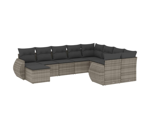 vidaXL 10-daļīgs dārza dīvāna komplekts ar matračiem, pelēks PE pinums