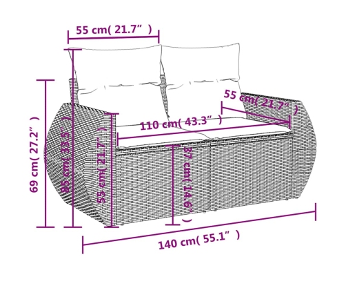 vidaXL 10-daļīgs dārza dīvāna komplekts ar matračiem, pelēka PE pinums